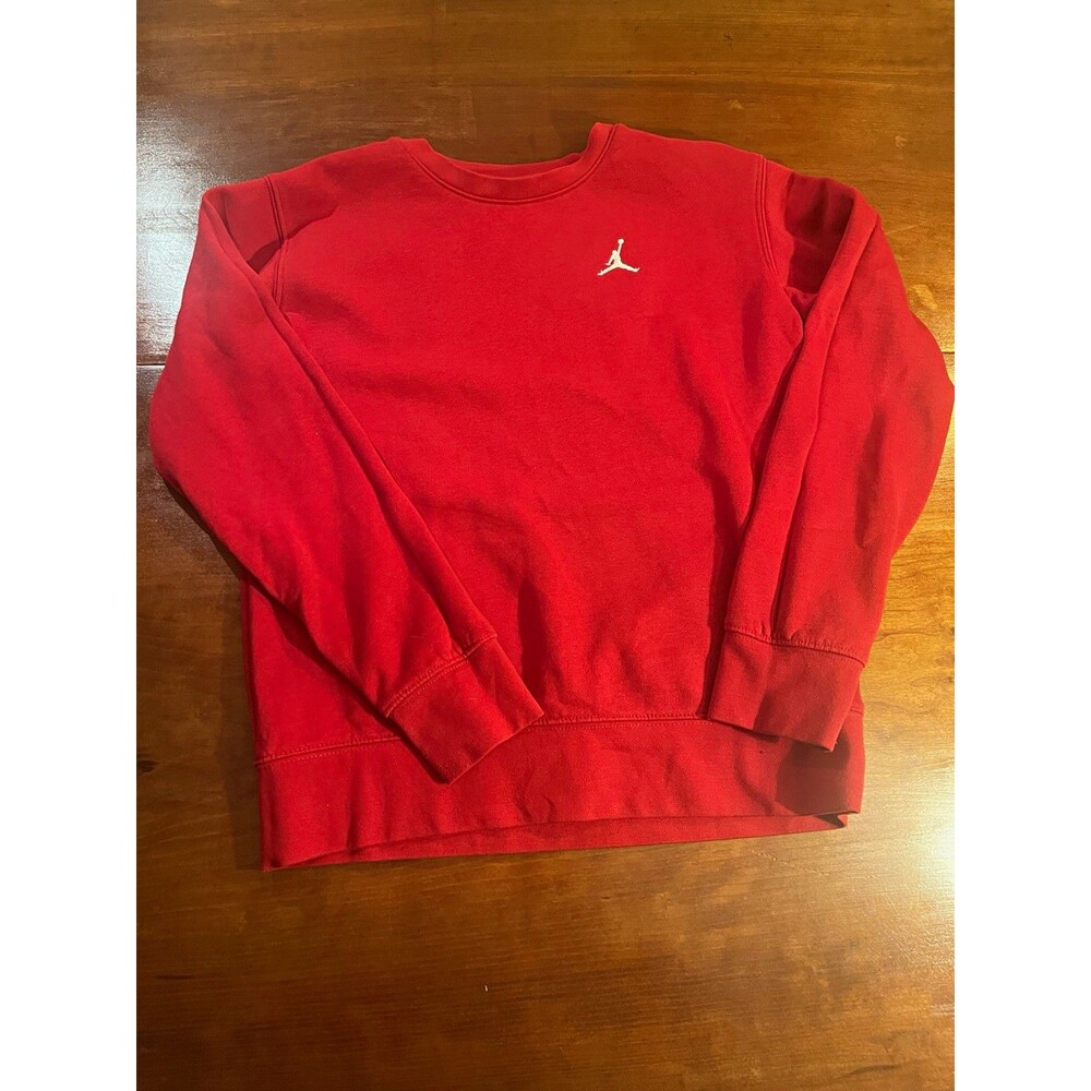 Jordan Jumpman Logo Boys Red Fleece Crewneck Pullover Sweatshirt L